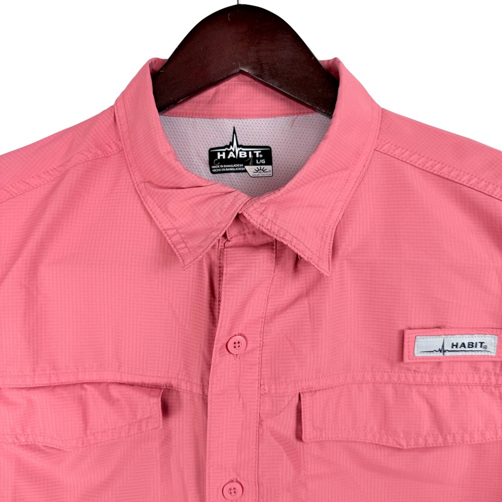 HABIT Mens‎ L/G Pink Short Sleeve Button Up Shirt Fishing Outdoor